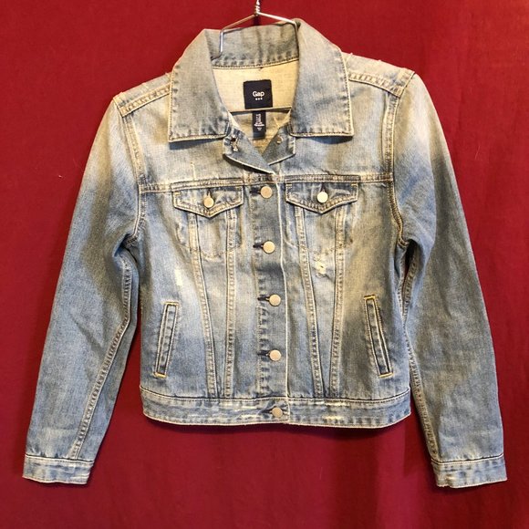 GAP WOMEN' S 1969 CLASS DISTRESSED DENIM JEAN JACKET SIZE EXTRA SMALL  XS NWOT - Picture 1 of 16
